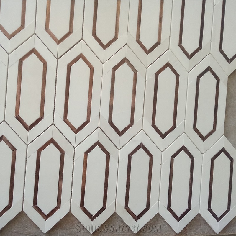 Dolomite White Marble And Metal Picket Mosaic Tile