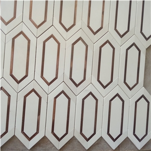 Dolomite White Marble And Metal Picket Mosaic Tile
