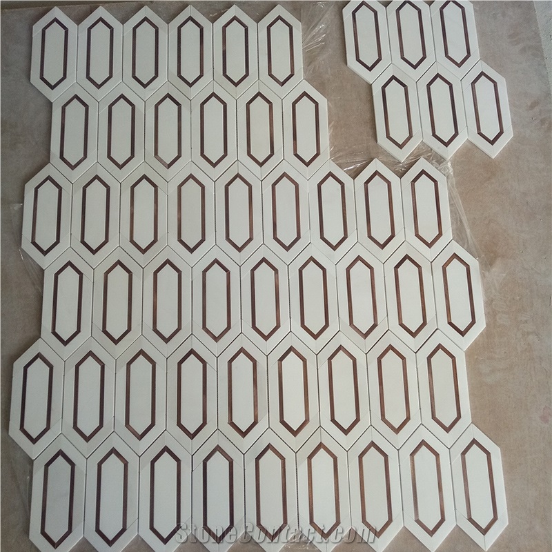 Dolomite White Marble And Metal Picket Mosaic Tile