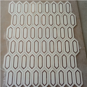 Dolomite White Marble And Metal Picket Mosaic Tile