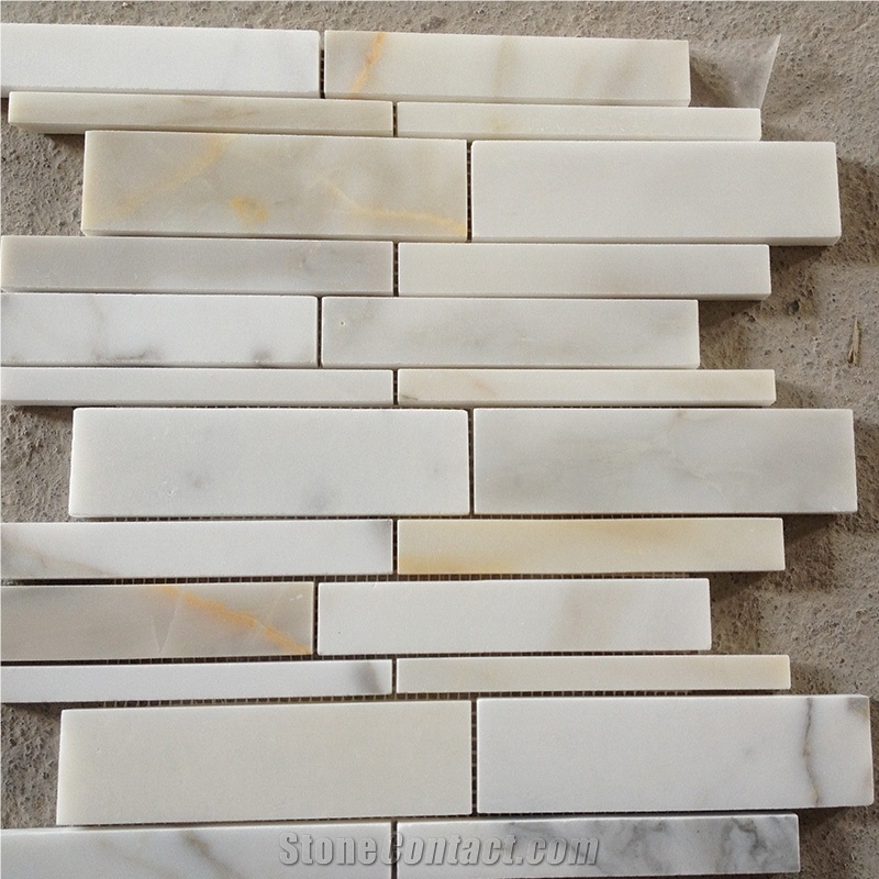 Italian Calacatta Gold Marble Large Linear Mosaic Wall Tile