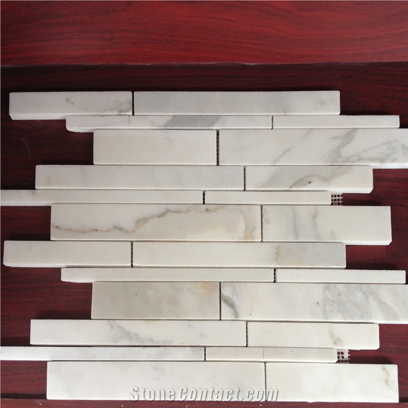 Italian Calacatta Gold Marble Large Linear Mosaic Wall Tile