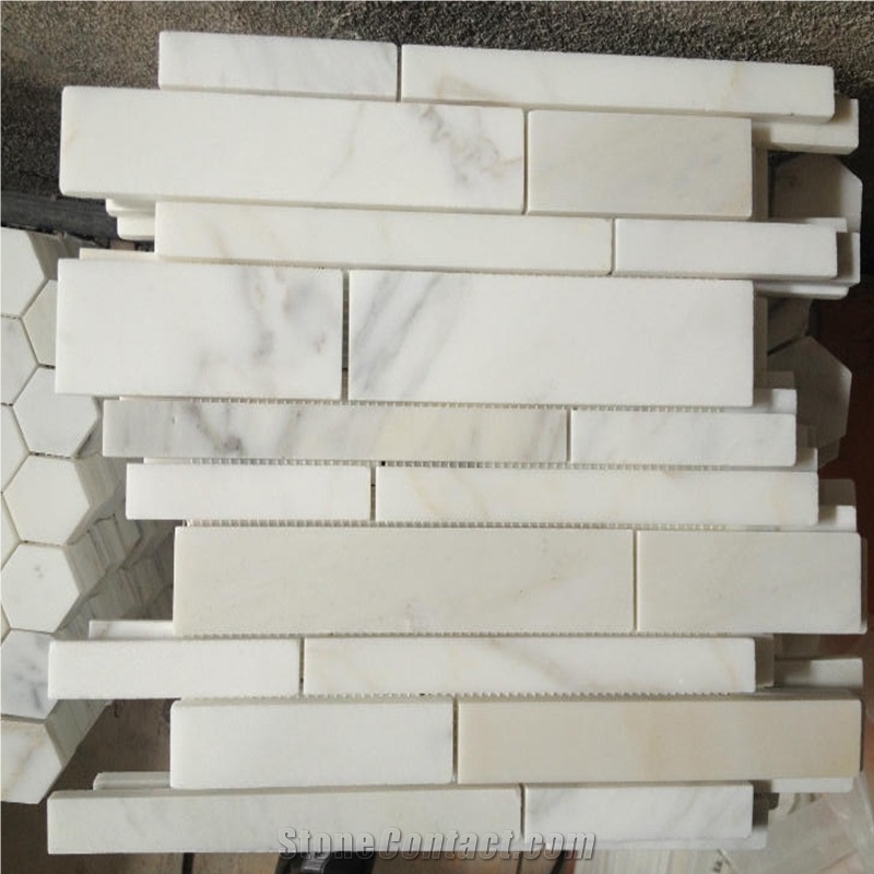 Italian Calacatta Gold Marble Large Linear Mosaic Wall Tile