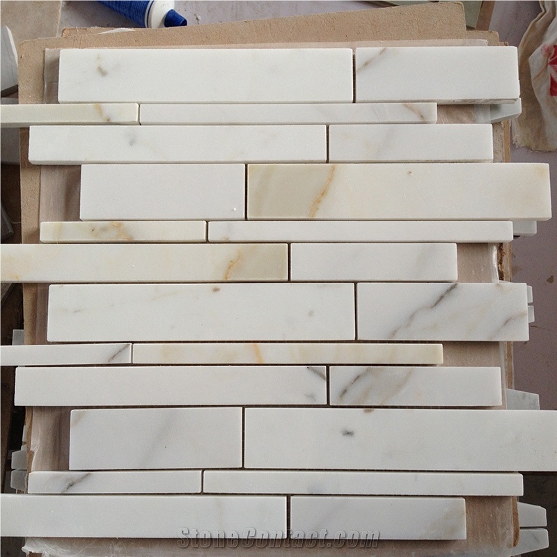 Italian Calacatta Gold Marble Large Linear Mosaic Wall Tile
