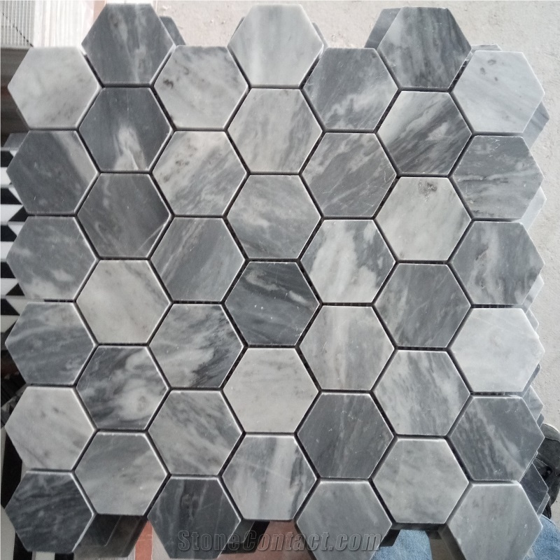 Italy Grey Marble Bardiglio Nuvolato Hexagon Wall Mosaics
