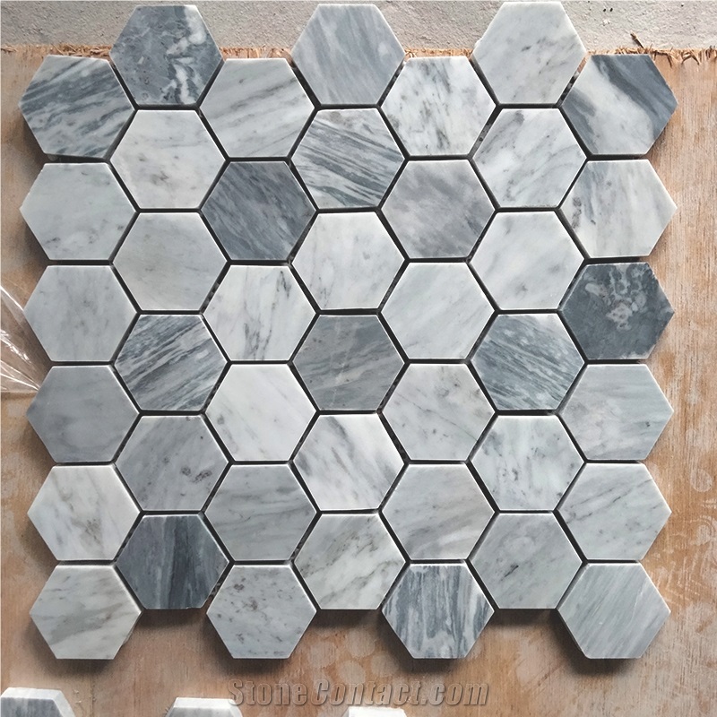 Italy Grey Marble Bardiglio Nuvolato Hexagon Wall Mosaics
