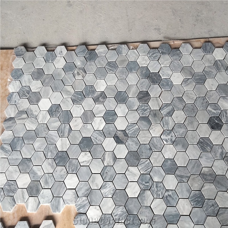 Italy Grey Marble Bardiglio Nuvolato Hexagon Wall Mosaics