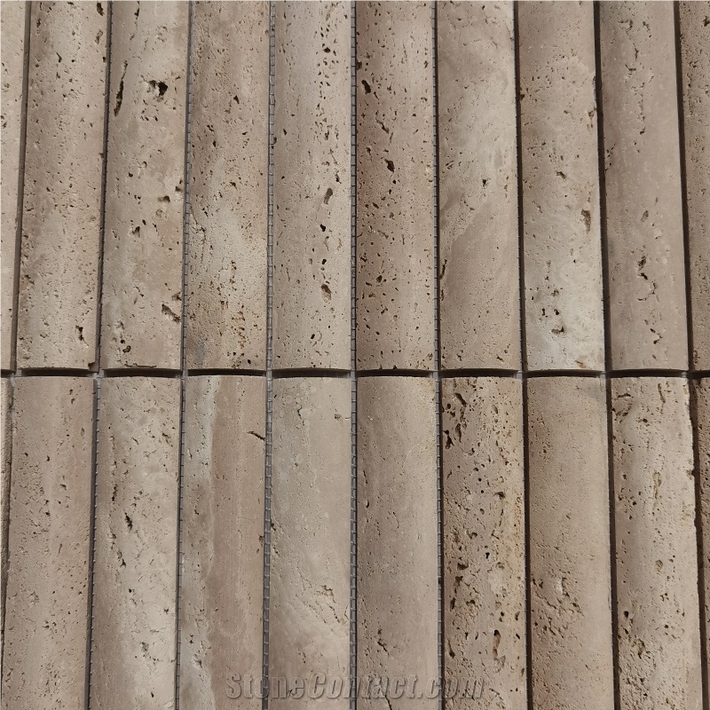 Ivory Travertine 3D Flute Mosaic Wall Tile