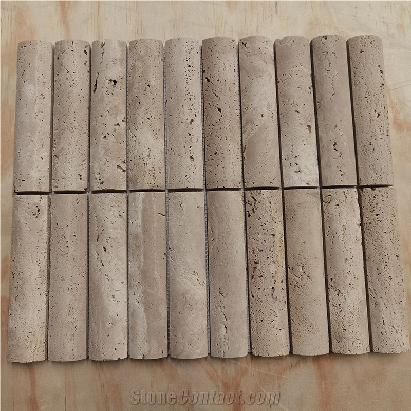 Ivory Travertine 3D Flute Mosaic Wall Tile