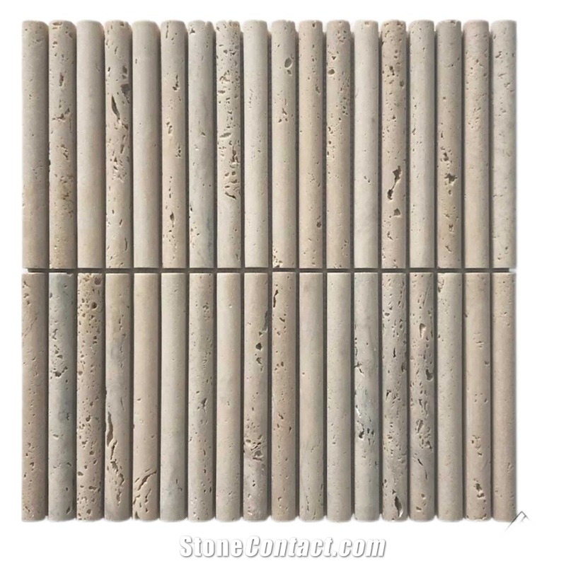 Ivory Travertine 3D Flute Mosaic Wall Tile