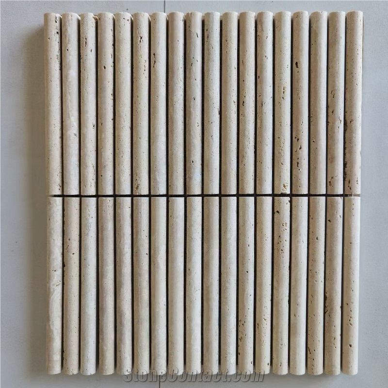 Ivory Travertine 3D Flute Mosaic Wall Tile
