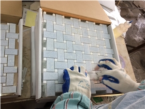 Light Blue Marble Azul Celeste Basketweave Mosaic Tiles