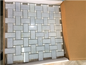 Light Blue Marble Azul Celeste Basketweave Mosaic Tiles