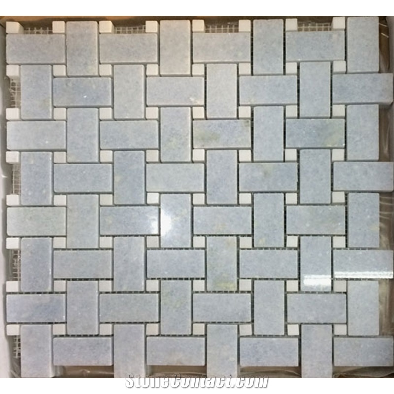 Light Blue Marble Azul Celeste Basketweave Mosaic Tiles