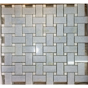 Light Blue Marble Azul Celeste Basketweave Mosaic Tiles
