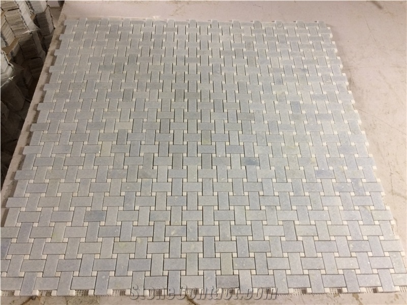 Light Blue Marble Azul Celeste Basketweave Mosaic Tiles