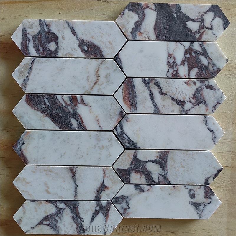 Lilac Calacatta Viola Marble Honed Picket Mosaics