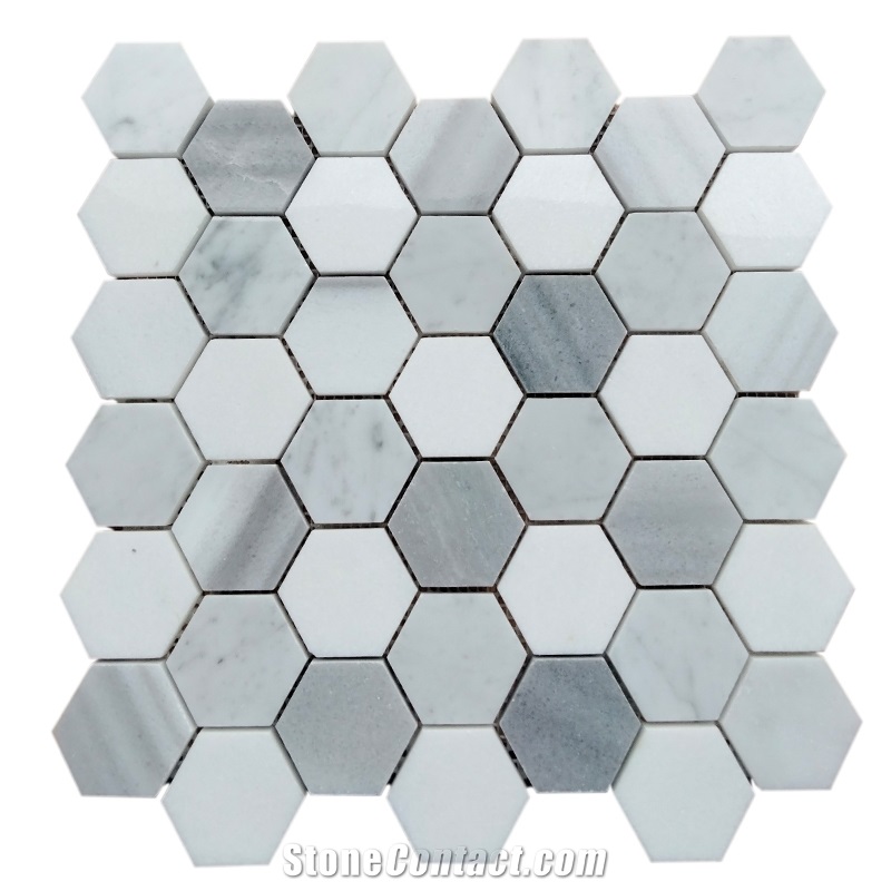 Marmara White Marble Hexagon Mosaic Honed Tiles