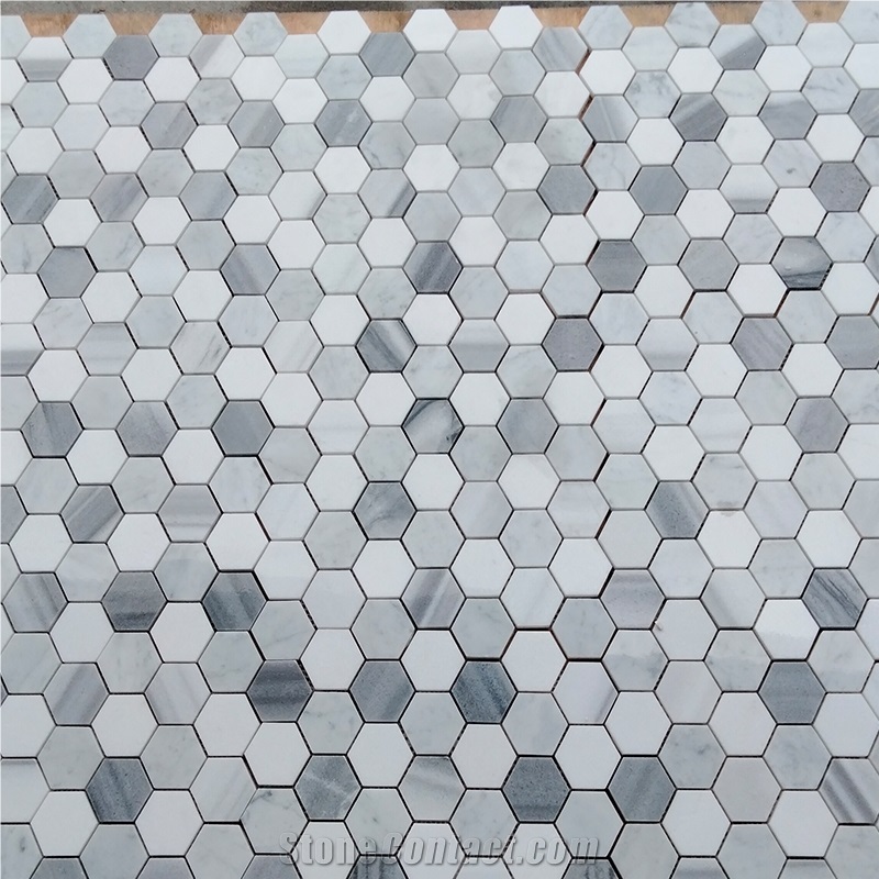 Marmara White Marble Hexagon Mosaic Honed Tiles