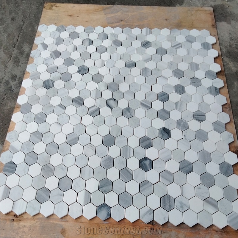 Marmara White Marble Hexagon Mosaic Honed Tiles