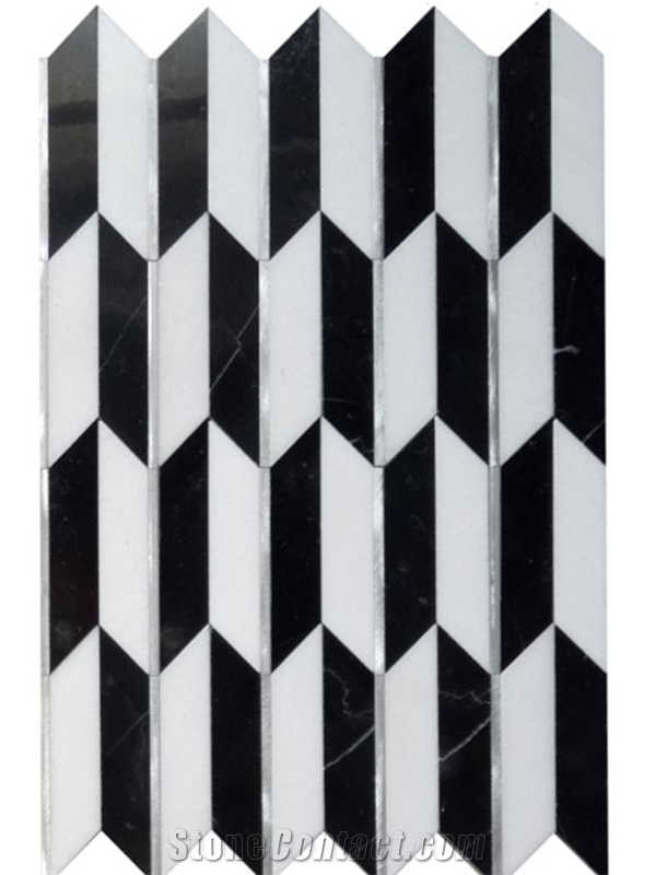 Nero Marquina Black Marble And Metal Arrow Mosaics