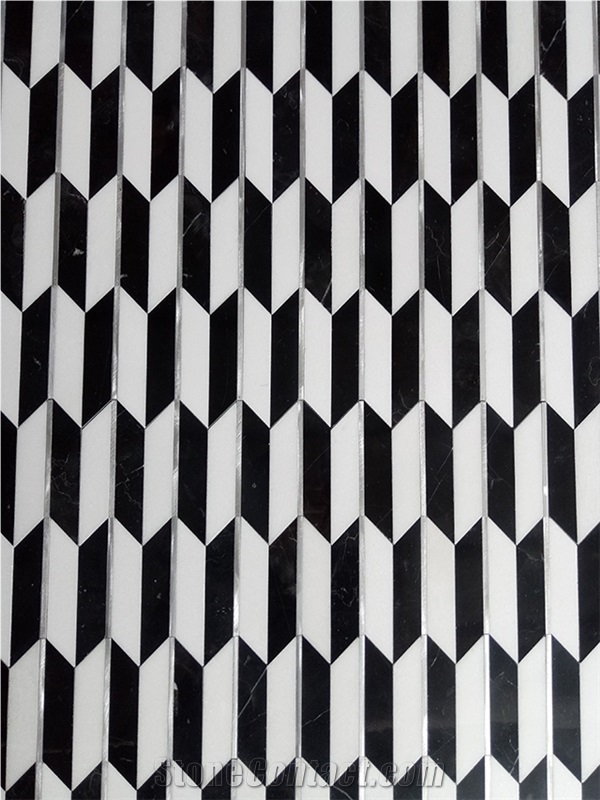 Nero Marquina Black Marble And Metal Arrow Mosaics
