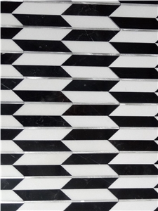 Nero Marquina Black Marble And Metal Arrow Mosaics