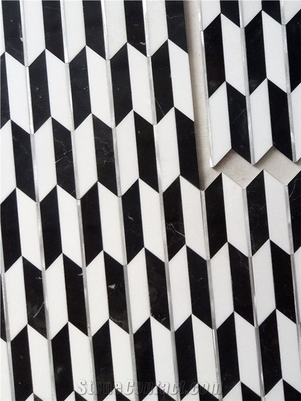 Nero Marquina Black Marble And Metal Arrow Mosaics