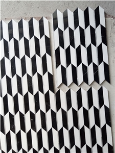 Nero Marquina Black Marble And Metal Arrow Mosaics