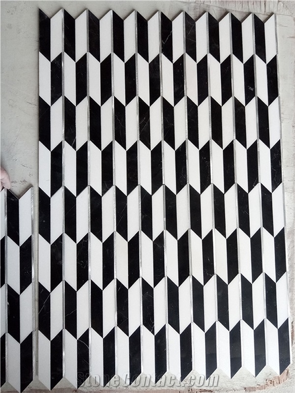 Nero Marquina Black Marble And Metal Arrow Mosaics