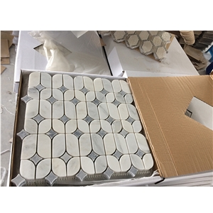 Oriental White With Grey Marble Unique Design Wall Mosaic Oriental White With Grey Marble Unique Design Wall Mosaic