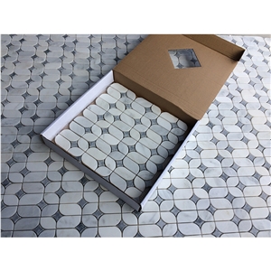 Oriental White With Grey Marble Unique Design Wall Mosaic