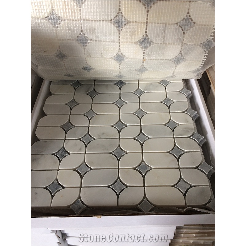 Oriental White With Grey Marble Unique Design Wall Mosaic
