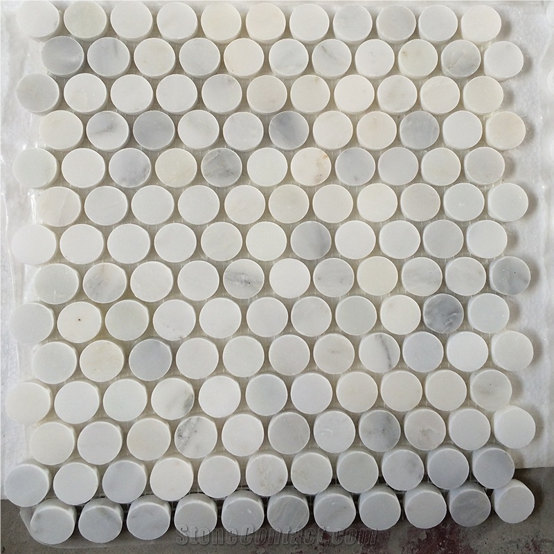 Oritenal White/Asian Carrara Marble Penny Rounds Mosaic