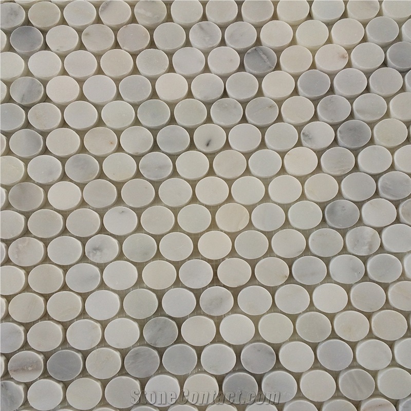 Oritenal White/Asian Carrara Marble Penny Rounds Mosaic
