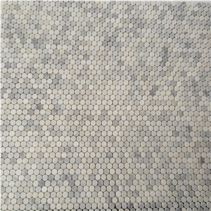 Oritenal White/Asian Carrara Marble Penny Rounds Mosaic