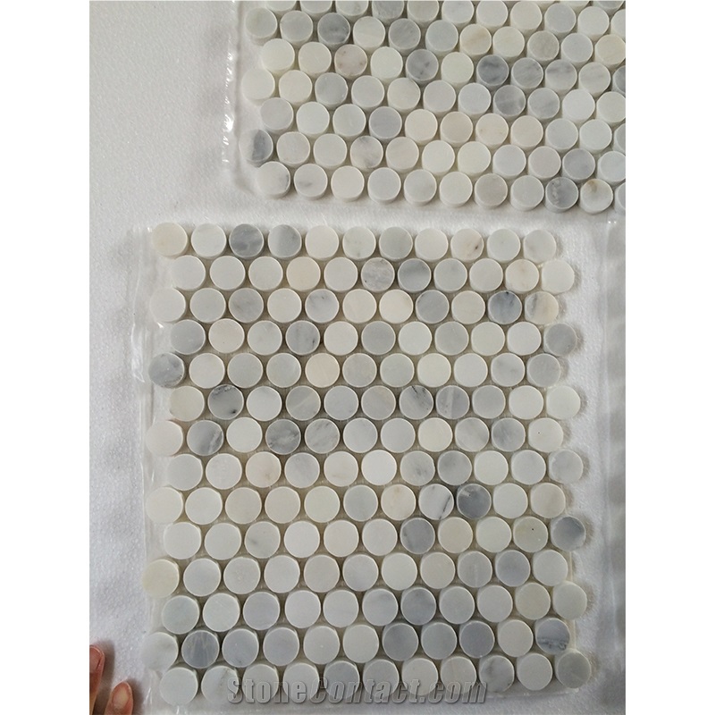Oritenal White/Asian Carrara Marble Penny Rounds Mosaic