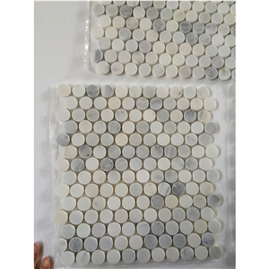 Oritenal White/Asian Carrara Marble Penny Rounds Mosaic