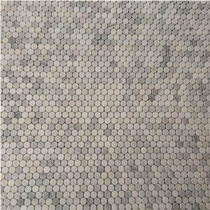 Oritenal White/Asian Carrara Marble Penny Rounds Mosaic