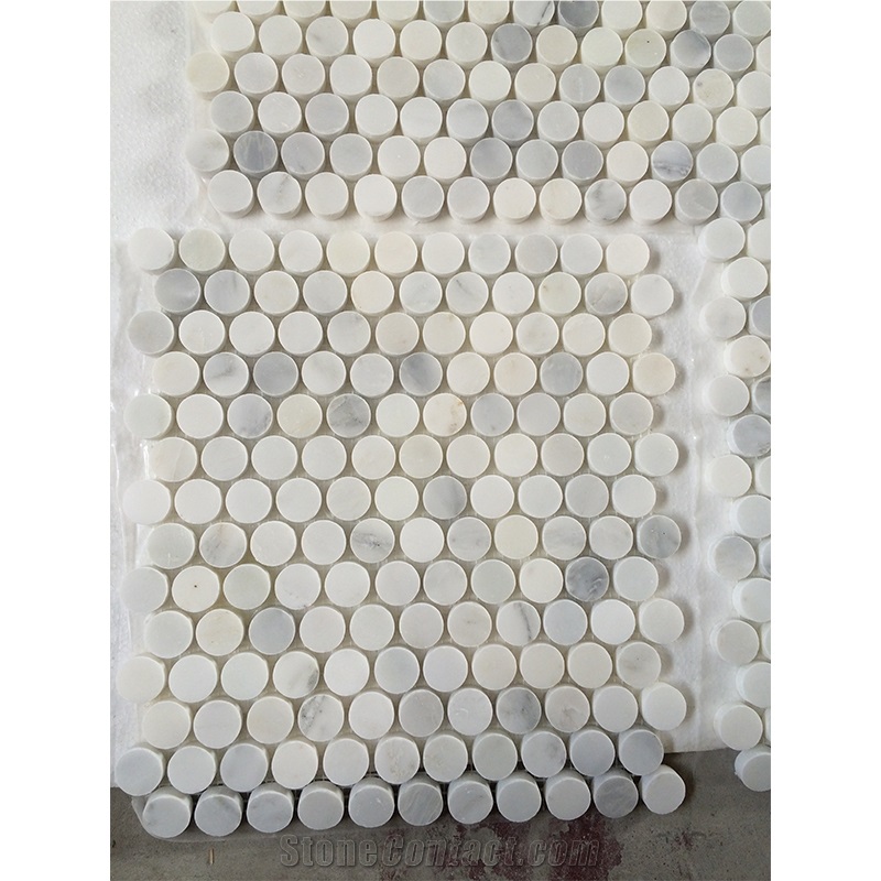 Oritenal White/Asian Carrara Marble Penny Rounds Mosaic