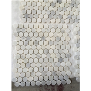 Oritenal White/Asian Carrara Marble Penny Rounds Mosaic