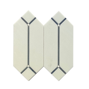 Thassos Marble Inlaid Azul Macauba Waterjet-Cut Mosaic