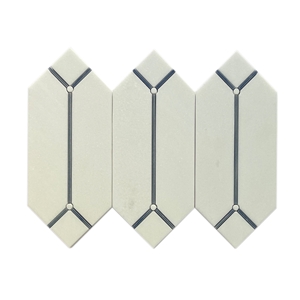 Thassos Marble Inlaid Azul Macauba Waterjet-Cut Mosaic