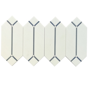 Thassos Marble Inlaid Azul Macauba Waterjet-Cut Mosaic