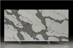 Artificial Stone Calacatta White Quartz Slab With Grey Veins