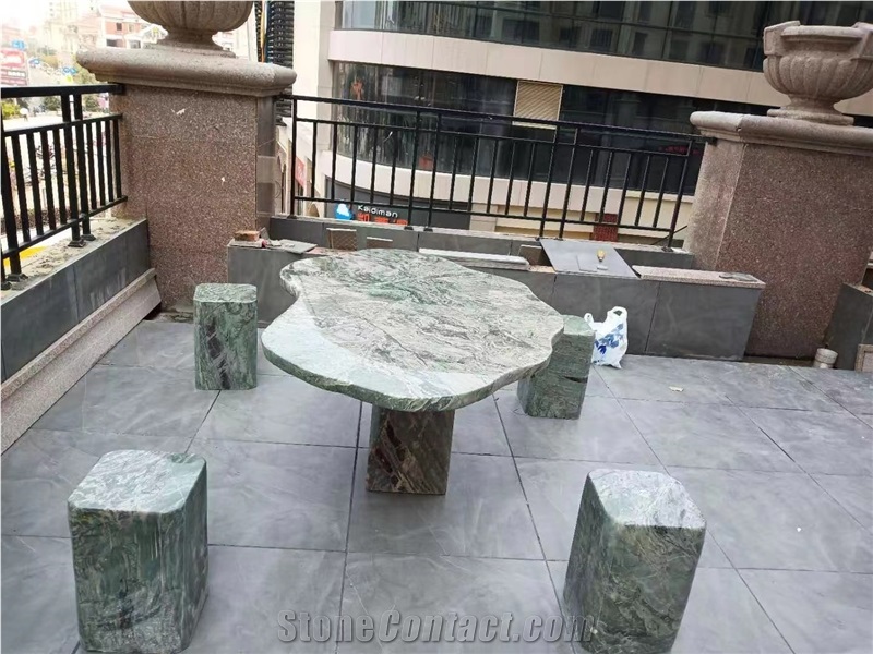 6-Stool Granite Garden Table Green Grade Garden Furniture