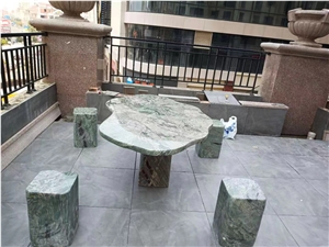 6-Stool Granite Garden Table Green Grade Garden Furniture