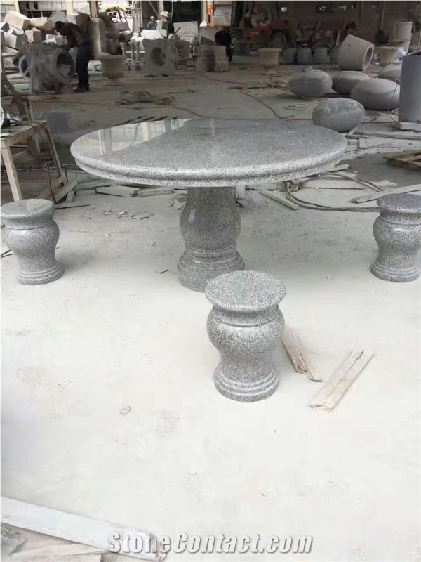 6-Stool Granite Garden Table Green Grade Garden Furniture