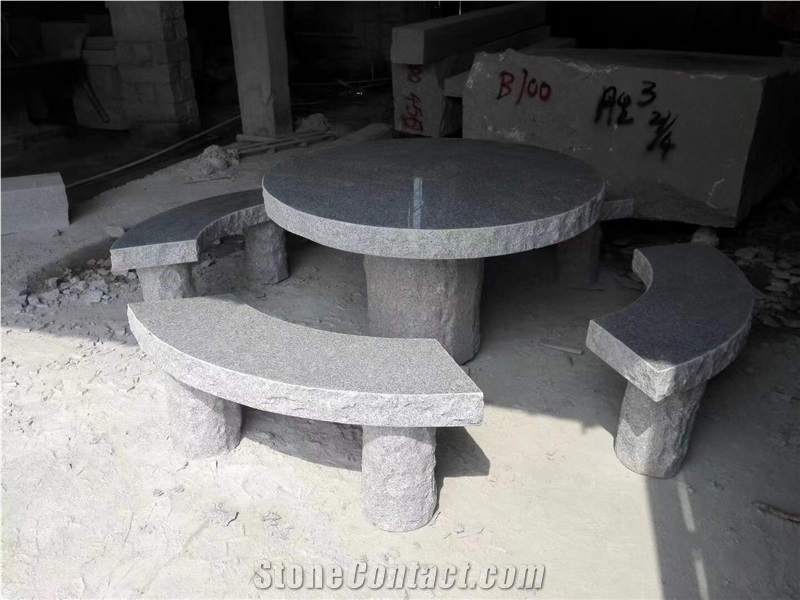 6-Stool Granite Garden Table Green Grade Garden Furniture
