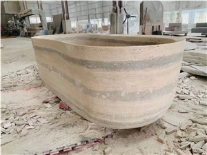 Freestanding Travertine Bathtub Ocean Blue Oval Bath Tubs